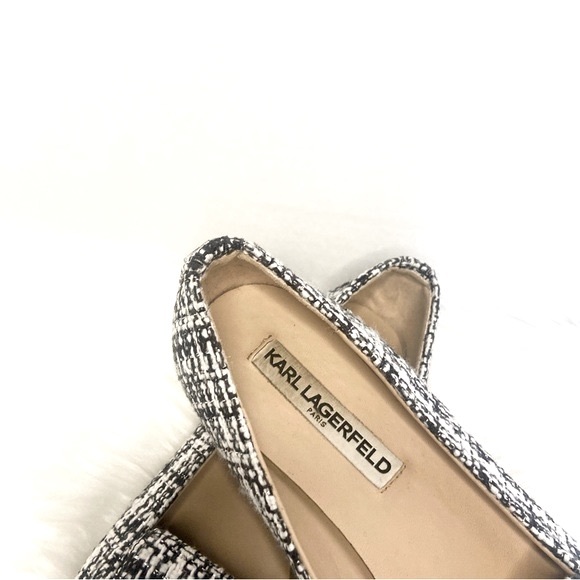 Karl Lagerfeld Paris Black White Tweed Destine Loafer Flat Shoe Size 6.5 - Picture 8 of 13